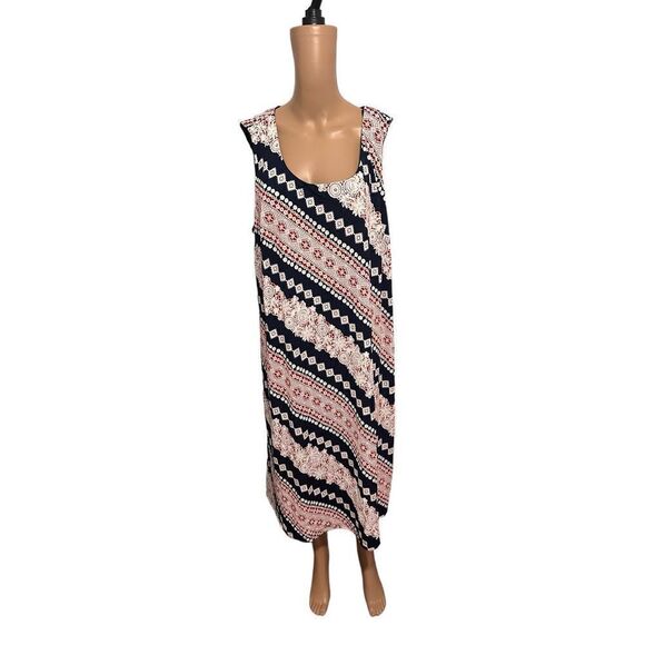 NEW WITH TAGS Sandra Darren Plus 2X Sleeveless Mid-length  red/with blue dress - Picture 1 of 6